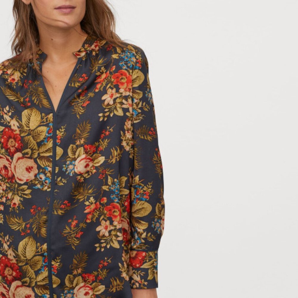 H&M Floral Blouse - Navy and Red